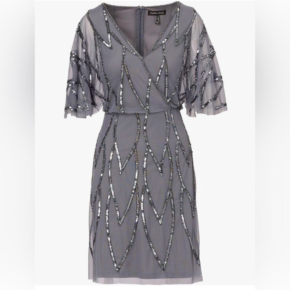 Adrianna Papell
Women's Beaded Mesh Flutter-Sleeve Dress Sz 4